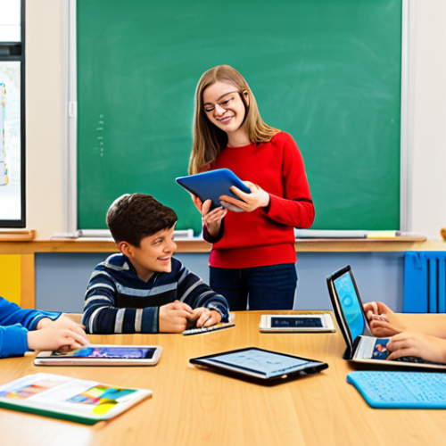 Home 12 Interactive Programming Class**
"A bright and cheerful classroom scene. Students (ages 10-12) are fully clothed and engaged with colorful coding blocks on tablets. A friendly teacher assists. Background shows posters about technology and innovation. safe for work, appropriate content, fully clothed, family-friendly, professional. perfect anatomy, correct proportions, natural pose, well-formed hands, proper finger count, natural body proportions."
**